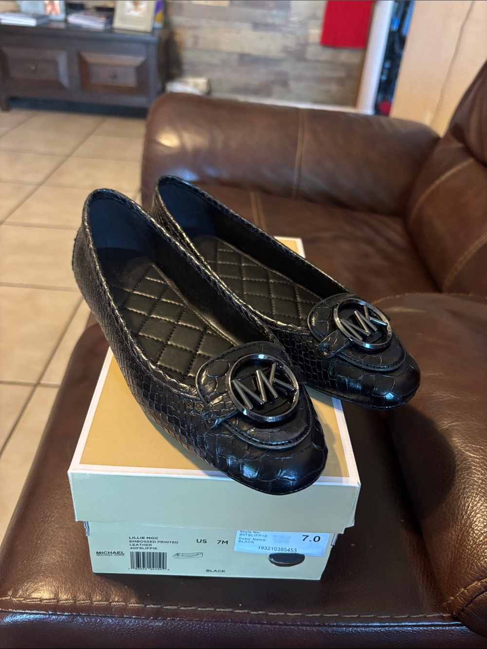 Michael Kors Black Lillie Moccasin Quilted Leather Logo Ballet Flats. New in box